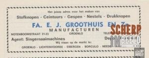Advertentie: Manufacturen FA. E J. Groothuis en zn