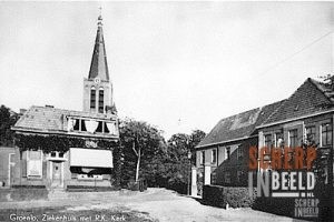 St.Vincentius-ziekenhuis : Ziekenhuis met R.K.Calixtuskerk en Huize Berca. Foto van 1948