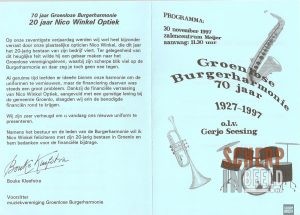 Muziekvereniging Groenlose Burgerharmonie: 70 jaar, programma 30 Nov.1997.