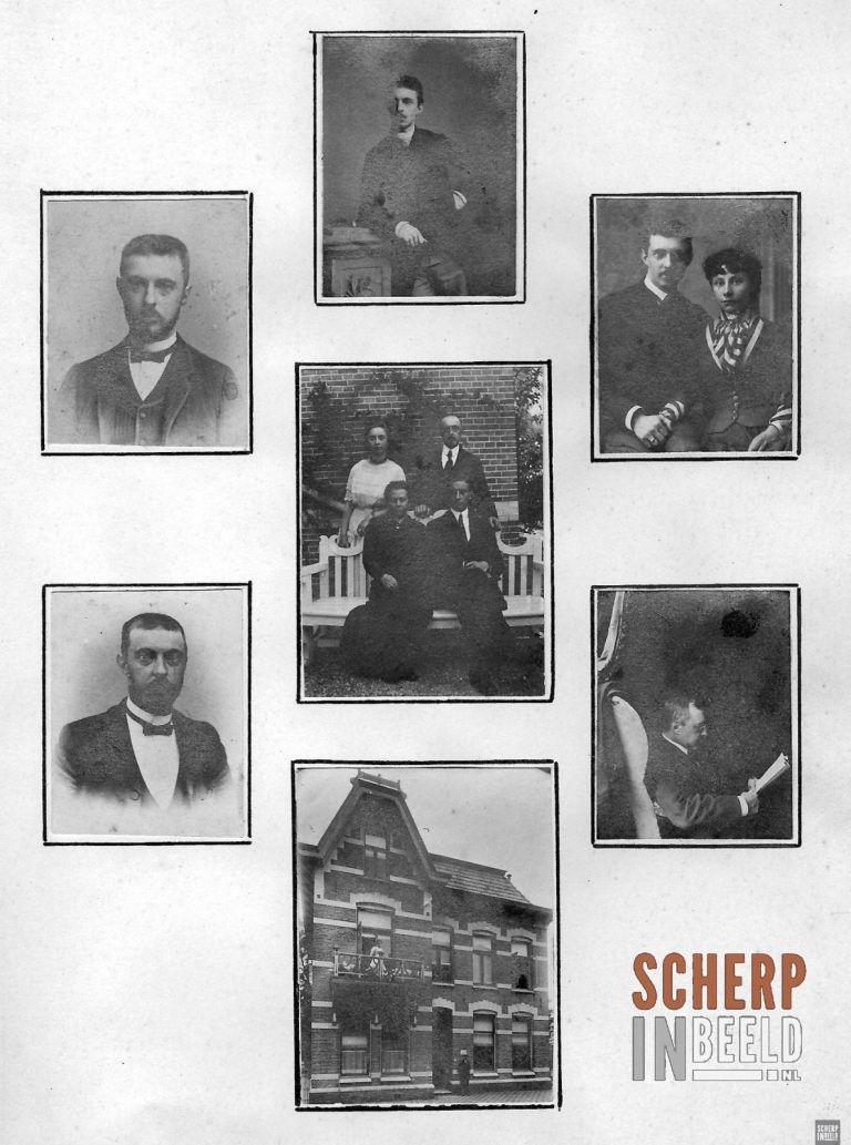Fotocollage met portretten en woonhuis