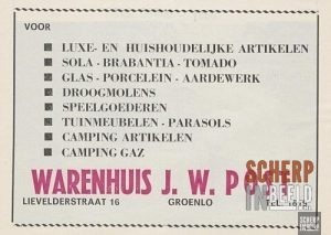 Advertentie: Warenhuis J.W.Post, Lievelderstraat 16.