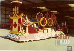 Bloemencorso: Corsowagen van NKV afd. Groenlo met Thema : Olympische Spelen in Montreal.