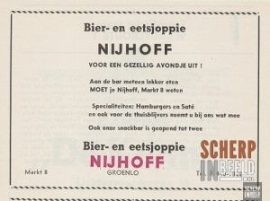 Advertentie: Bier en Eetsjoppie Nijhoff, Markt 8.